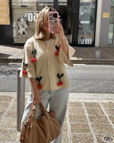 Cardigan Tejido Floral 3D Cuello Redondo Manga Corta - Image 24