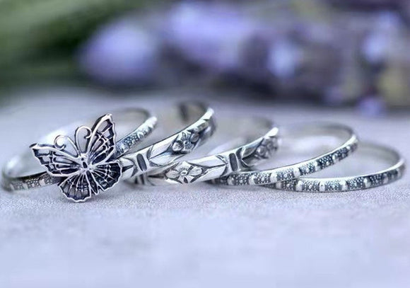 Juego de Anillos Mariposa Retro Tendencia Europa y América