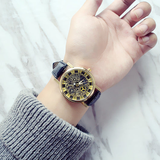 Reloj de Pareja Coreano Mecánico Hueco Resistente al Agua con Correa Doble - Image 3