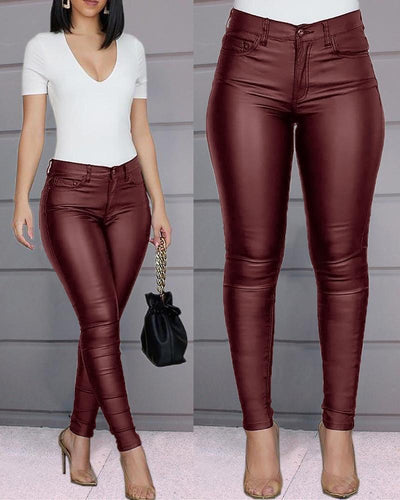 Pantalones Casuales Elásticos de Color Liso para Mujer - Image 6
