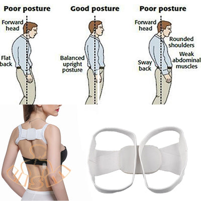 White posture correction belt with adjustable shoulder straps and a central rectangular pad for back support. - Image 3