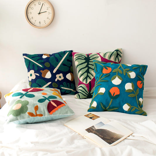Funda de Almohada de Algodón Americano con Bordado Azul Adorable