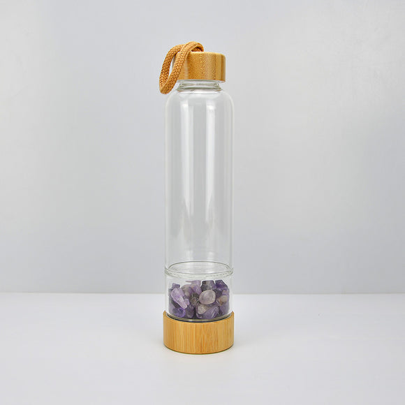 Vaso Térmico de Cristal con Tapa de Bambú y Piedras de Poder - Doble Capacidad