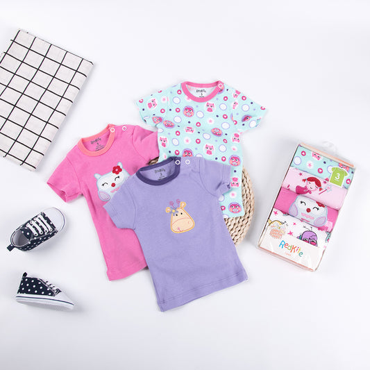 Pack de 5 Camisetas Infantiles de Algodón con Botones - Diseños Animados Adorables