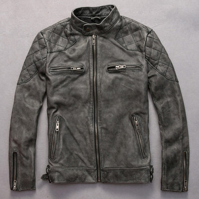 Chaqueta de Cuero con Cuello de Pie Efecto Desgastado para Hombre - Image 7