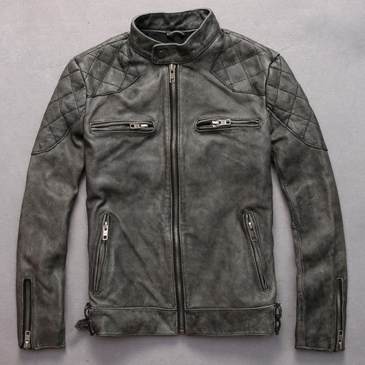 Chaqueta de Cuero con Cuello de Pie Efecto Desgastado para Hombre - Image 7