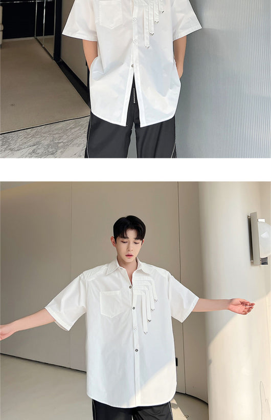 Camisa Blanca de Diseño Metálico con Hombreras Acolchadas - Image 3