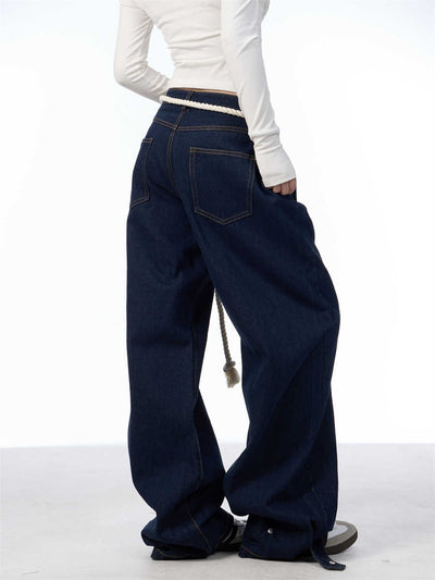 Jeans Negros Lavados Rectos Ancho con Costuras Blancas - Image 4