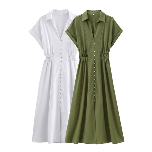 Vestido Camisero Midi de Lino Mezclado - Diseño Suelto y Versátil para Mujer