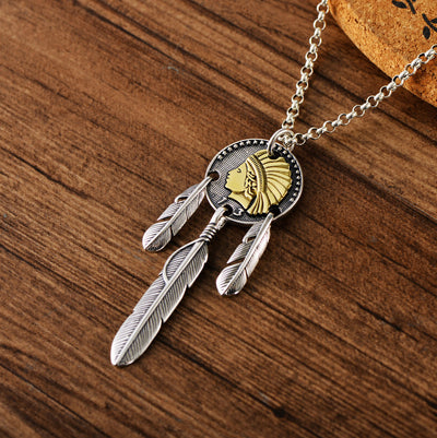 Dije Plata Esterlina Diseño Indio Pluma Vintage para Hombre - Image 3