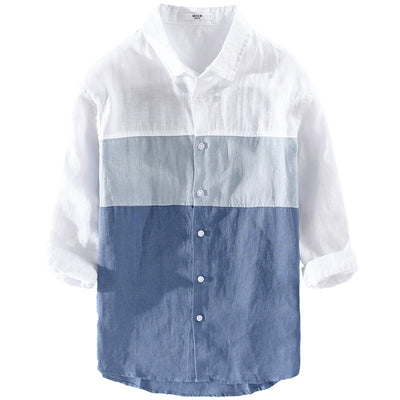 Camisa de Lino Hombre Manga 3/4 Combinada de Colores - Image 5
