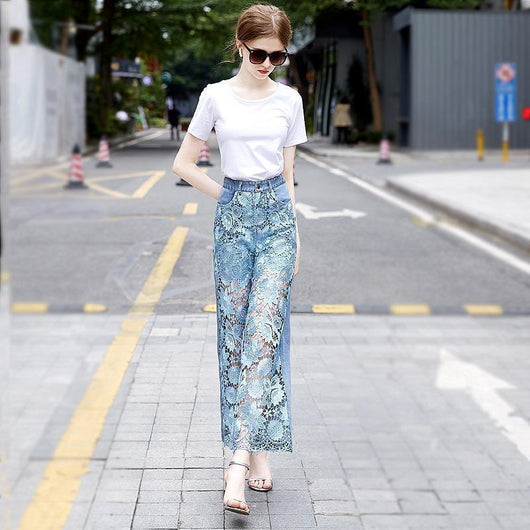 Pantalones Denim con Drapeado Patchwork para Mujer