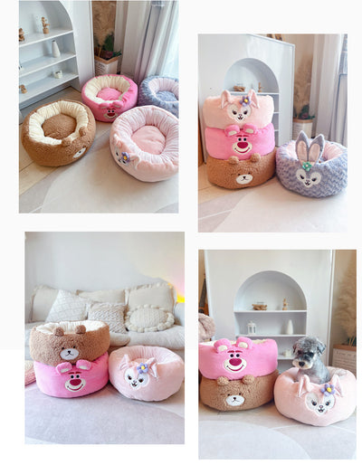 Cama Redonda para Mascotas Peluche Cuatro Estaciones - Nido Cómodo Diseño Panda Rojo - Image 7