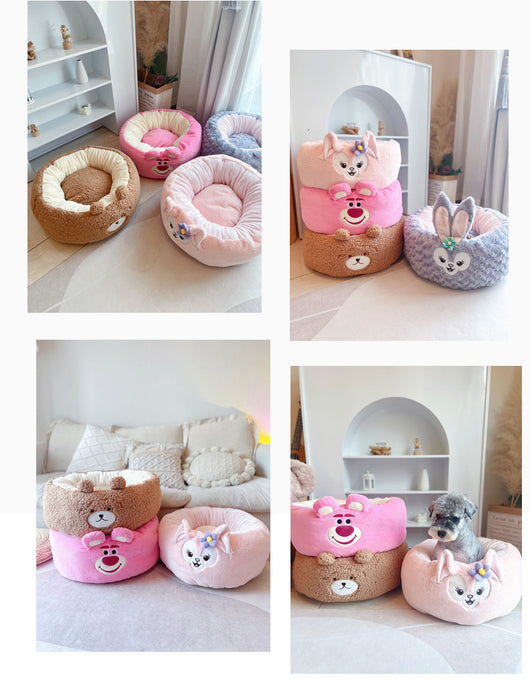Cama Redonda para Mascotas Peluche Cuatro Estaciones - Nido Cómodo Diseño Panda Rojo - Image 7