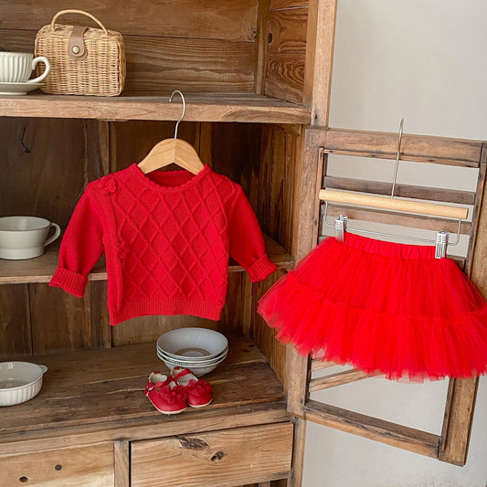 Falda Suéter Tejida de Algodón con Patrón Rombo para Niñas - Image 2