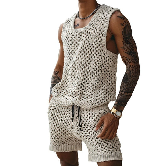 Conjunto Casual con Patrón Vertical - Camisa Slim Fit Manga Corta y Shorts - Image 3