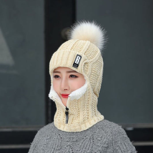 Conjunto de Gorro de Lana Tejido para Mujer con Bufanda Integrada - Protección Térmica Completa para Invierno - Image 11