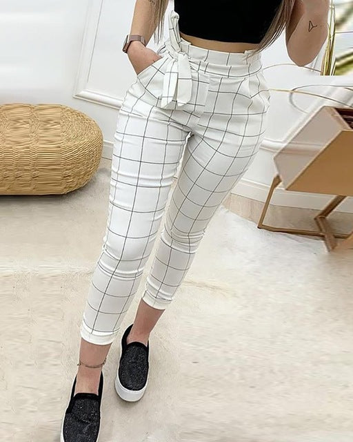 Pantalones Blancos a Cuadros para Mujer