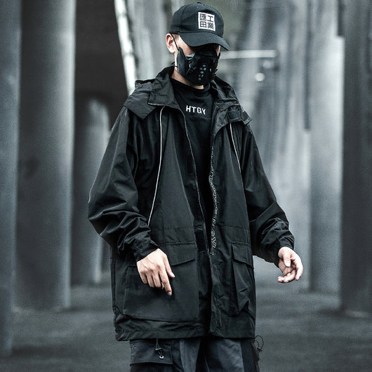 Abrigo Trench Coat Oversize Hip Hop Negro Primavera Otoño Hombre - Image 10