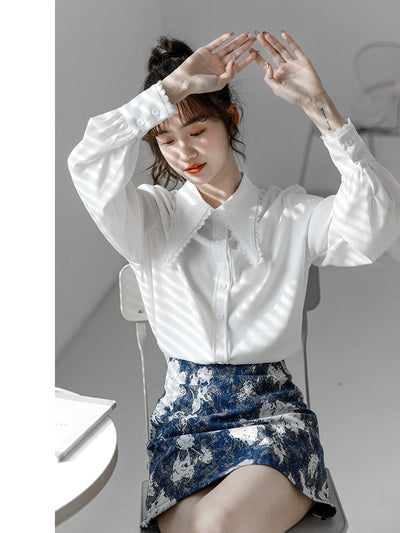 Blusa Blanca Suelta de Chifón Manga Larga para Mujer - Image 11