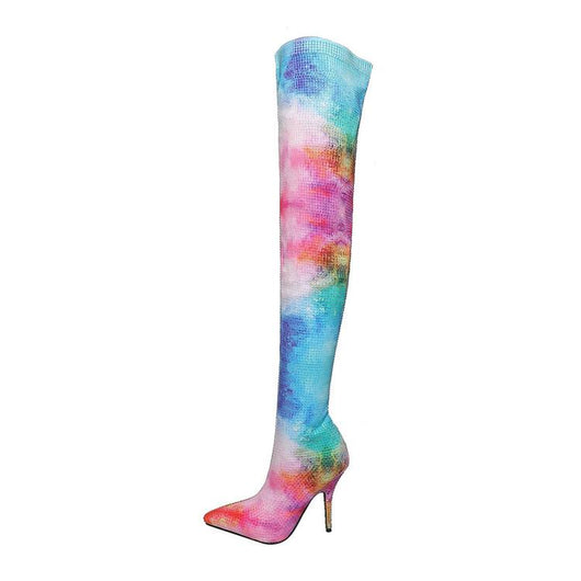 Botas Iridiscentes Altas a la Rodilla con Tacón Fino y Elástico para Mujer - Image 5