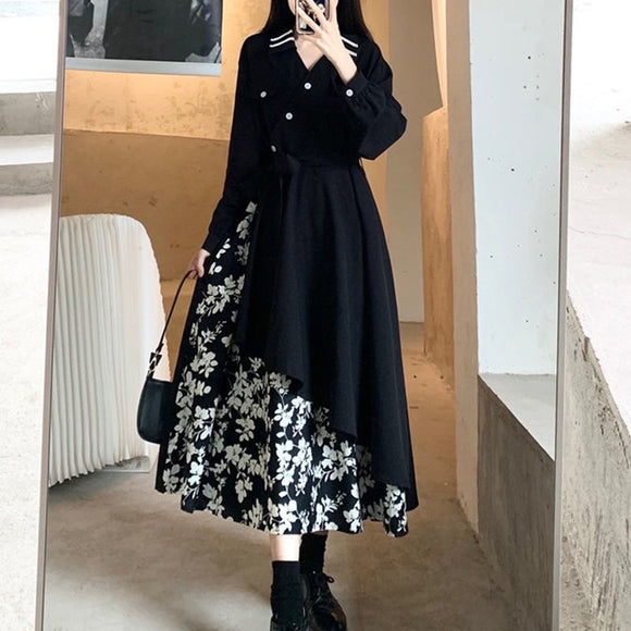 Vestido Largo Retro Francés Bajo la Rodilla