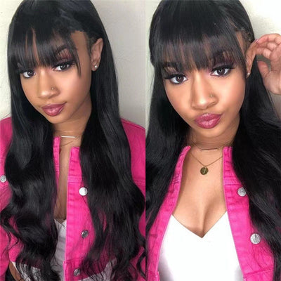 Peluca Larga Ondas Grandes con Flequillo Aireado - Cabello Rizado Negro Fibra Sintética - Image 9