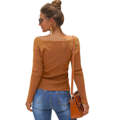 Suéter Escote V Slim Fit Colores Sólidos para Mujer - Image 5