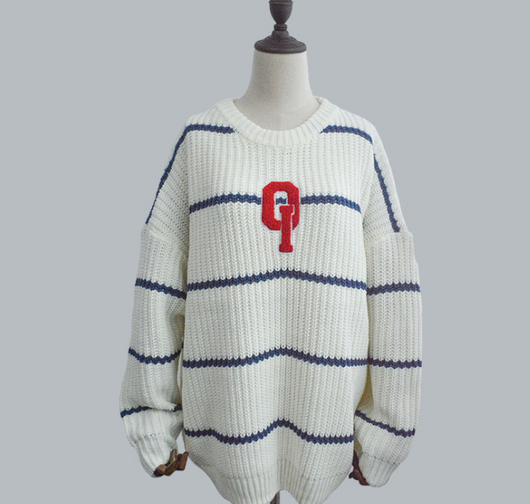 Suéter Oversized Coreano Rayado para Hombre y Mujer - Cuello Redondo Grueso y Cálido - Image 4