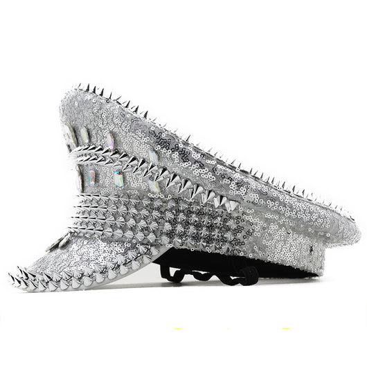 Sombrero de Novia Plateado con Lentejuelas y Tachuelas para Fotografía - Image 8