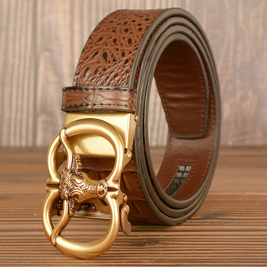 Cinturón para Hombre con Hebilla Automática Estilo Retro Cabeza de Buey - Image 7