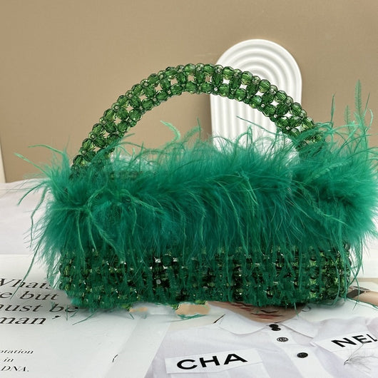 Bolso de Plumas de Avestruz Artesanal con Cuentas - Colección Otoño Invierno - Image 9