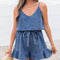 Mono Chambray Azul Ashleigh con Tirantes Finos, Escote V y Volantes