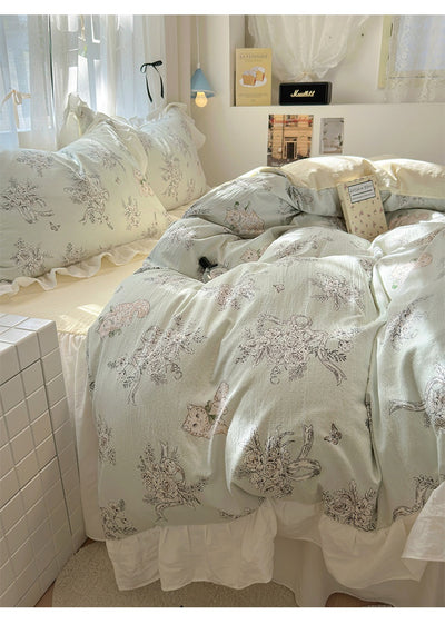 Juego de Cama Algodón Lavado Encaje Tulipán Estilo Coreano 4 Piezas - Image 31