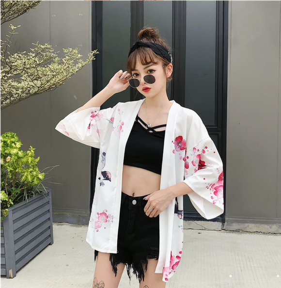 Cardigan Fino Estampado Flor de Grulla