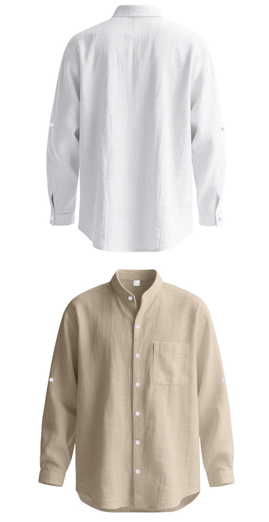Camisa de Lino Transpirable para Hombre con Cuello Mao y Manga Larga - Image 20