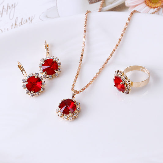 Juego de Joyería Cristal Redondo: Collar, Aretes y Anillo Elegante - Image 2