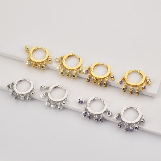 Aretes de Plata Esterlina con Piedras Redondas Colgantes - Image 13
