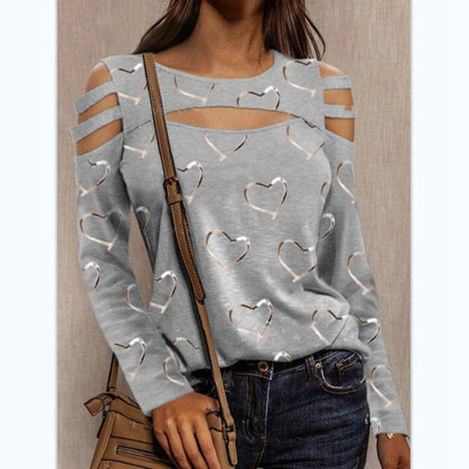 Blusa Casual de Manga Larga con Estampado de Amor Estilo Europeo - Image 7