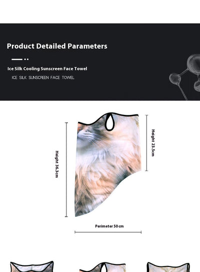 Yellow cat face ice silk neck gaiter with ear loops, designed for sun protection during outdoor sports like cycling. - Image 19