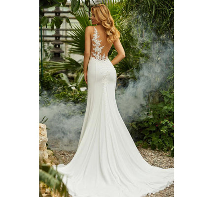 Vestido de Novia Retro Cuello Redondo con Detalle de Cola Sexy - Image 3