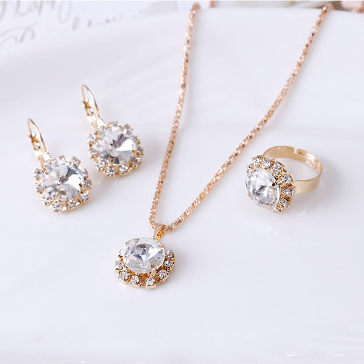 Juego de Joyería Cristal Redondo: Collar, Aretes y Anillo Elegante - Image 5
