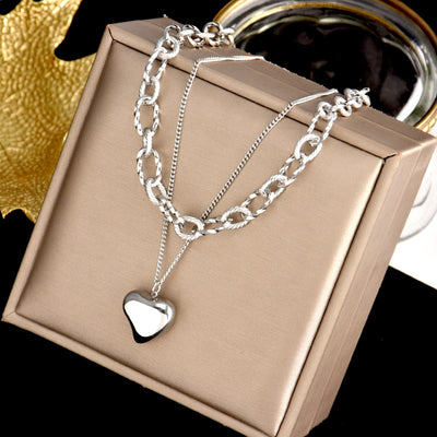Cadena Doble Clavícula Acero Titanio - Amor Eterno