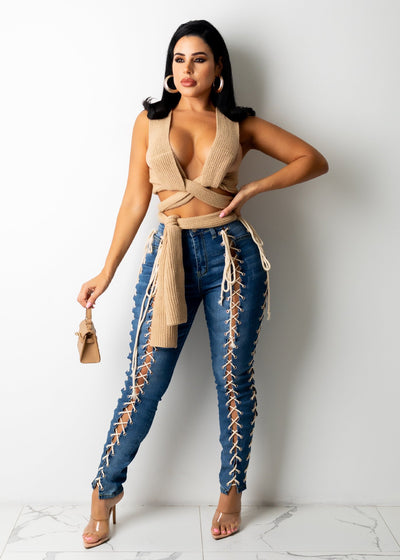 Pantalones Vaqueros Slim Elásticos con Cordón y Ojetes - Image 3