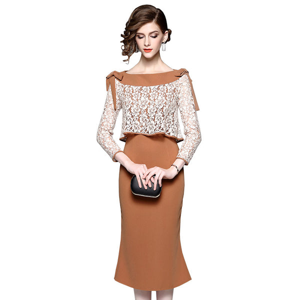 Vestido Otoñal Elegante con Encaje y Falda Sirena Ajustada - Image 6