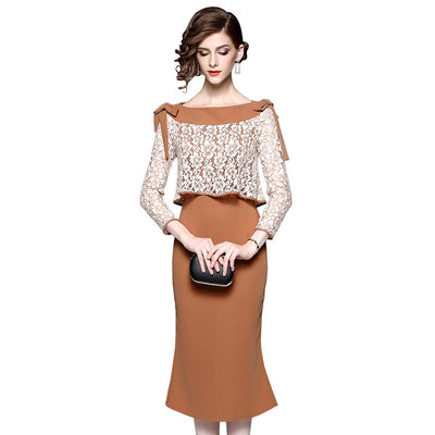 Vestido Otoñal Elegante con Encaje y Falda Sirena Ajustada - Image 6