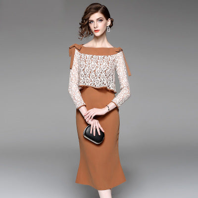 Vestido Otoñal Elegante con Encaje y Falda Sirena Ajustada - Image 4