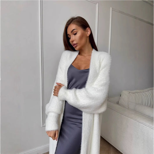 Cardigan de Imitación de Visón Blanco Suelto para Mujer - Image 12
