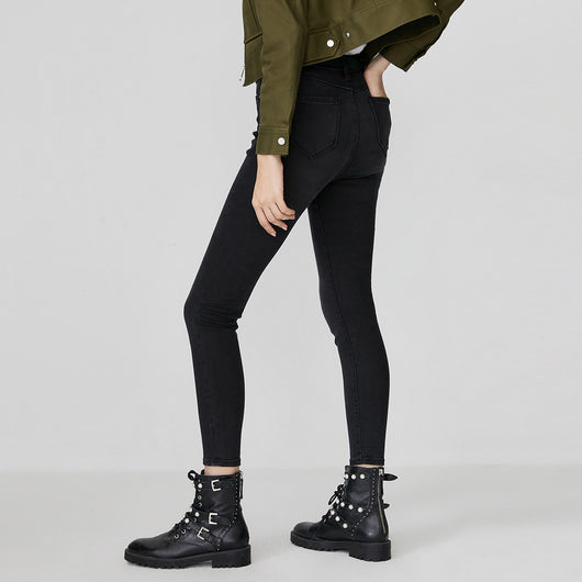 Jeans Skinny Negros de Algodón Elástico para Mujer - Image 3