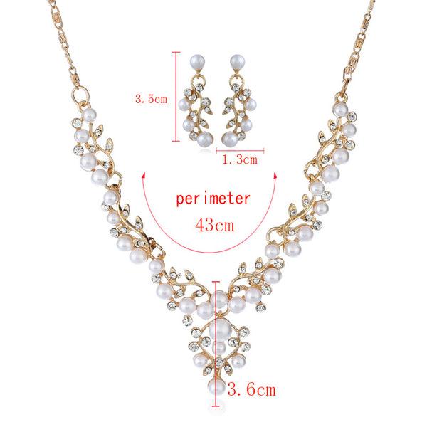 Conjunto de Joyas Nupcial: Collar y Aretes de Perlas con Diamantes - Estilo Europeo Elegante